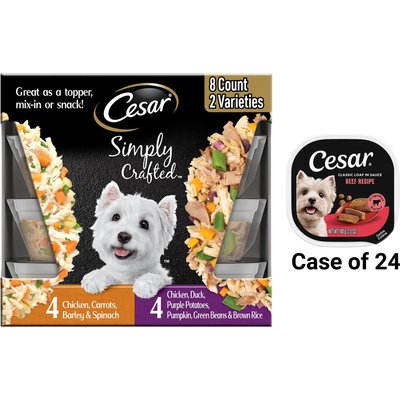 Cesar Cesar Classic Loaf in Sauce Beef Recipe Wet Food + Simply Crafted Variety Pack Adult Wet Dog Food Meal Topper