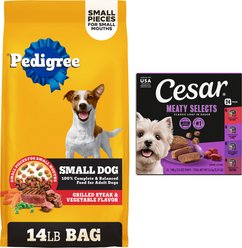 Bundle: Pedigree Small Dog Complete Nutrition Grilled Steak & Vegetable Flavor Dry Food + Cesar Classic...