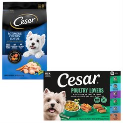 Cesar Rotisserie Chicken Flavor & Spring Vegetables Garnish Dry Food + Poultry Lover's Variety Pack Wet Dog Food