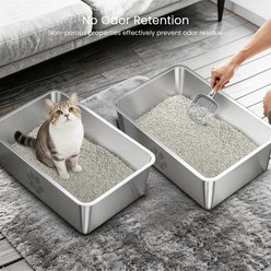 Ptlom High Sided Stainless Steel Cat Litter Box, 2 count, X-Large: 23.6 x 15.7 x 8-in slide 2 of 8