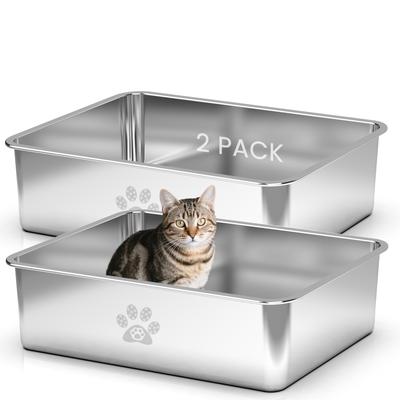 PTLOM High Sided Stainless Steel Cat Litter Box, 2 count, X-Large: 23.6 x  15.7 x 8-in - Chewy.com