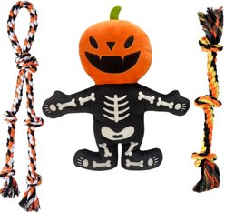 Pacific Pups Rescue Hallowen Jackolantern & Tug Variety Pack Dog Toy, Orange/Black/Yellow, Large, 3 count