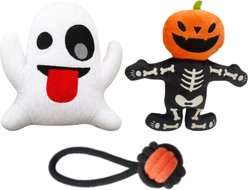 Pacific Pups Rescue Halloween Plush Ghost & Jack 'O Lantern with Spooky Rope Variety Pack Dog Toy, 3 count