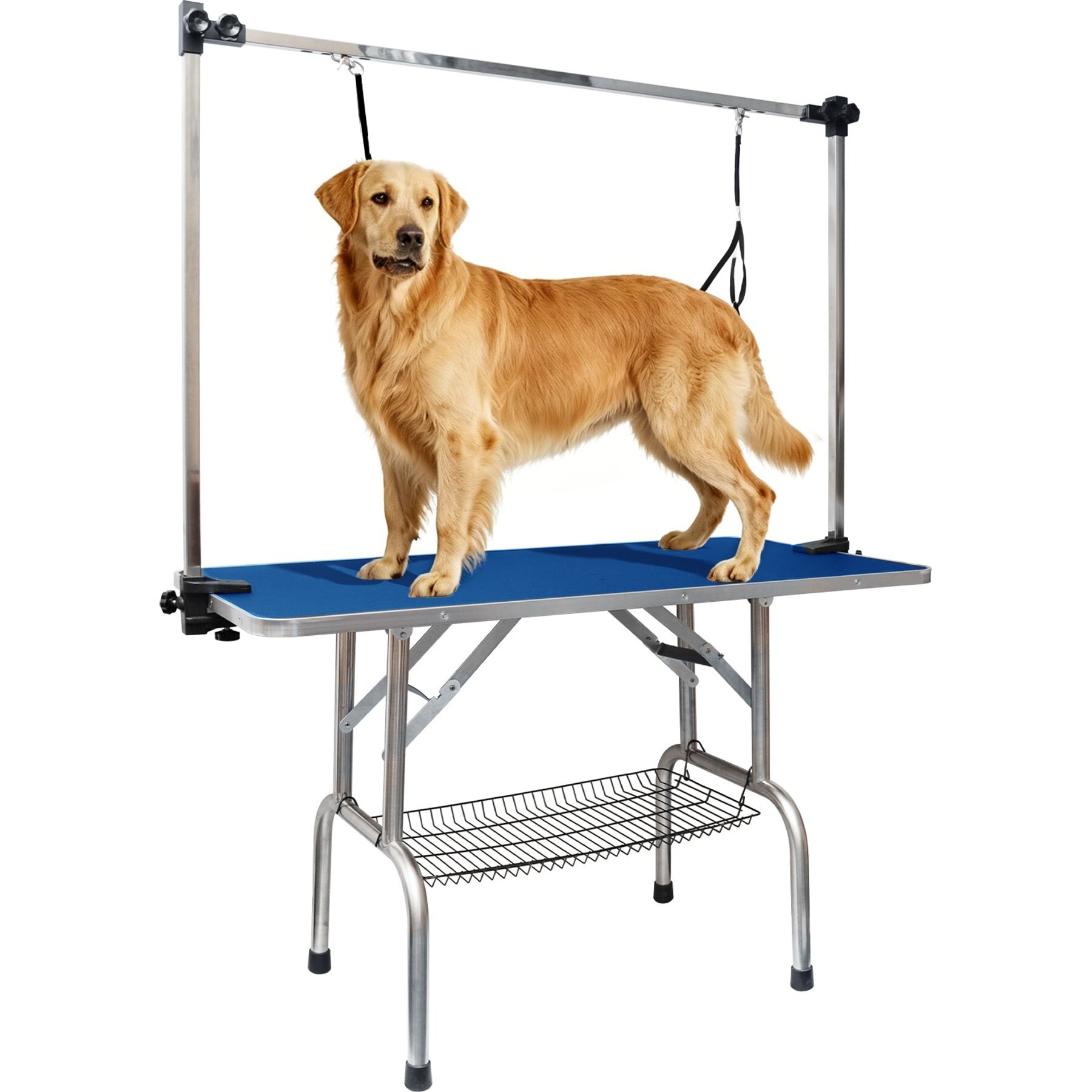PawsNestParlor Foldable Dog Bath Grooming Table with Adjustable Height Arm, Blue, 36-in