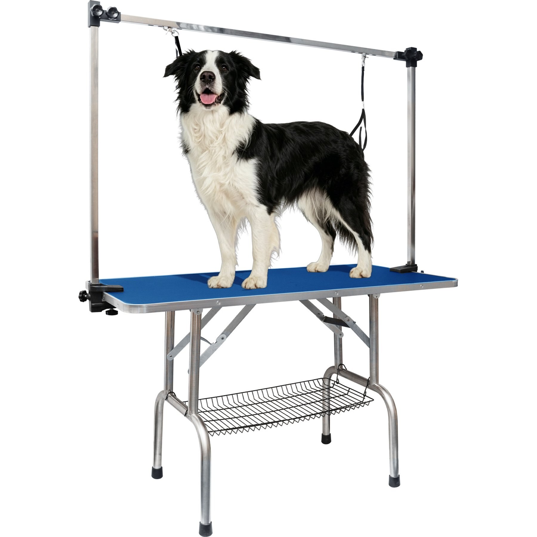 PawsNestParlor Foldable Dog Bath Grooming Table with Adjustable Height Arm, Blue, 46-in