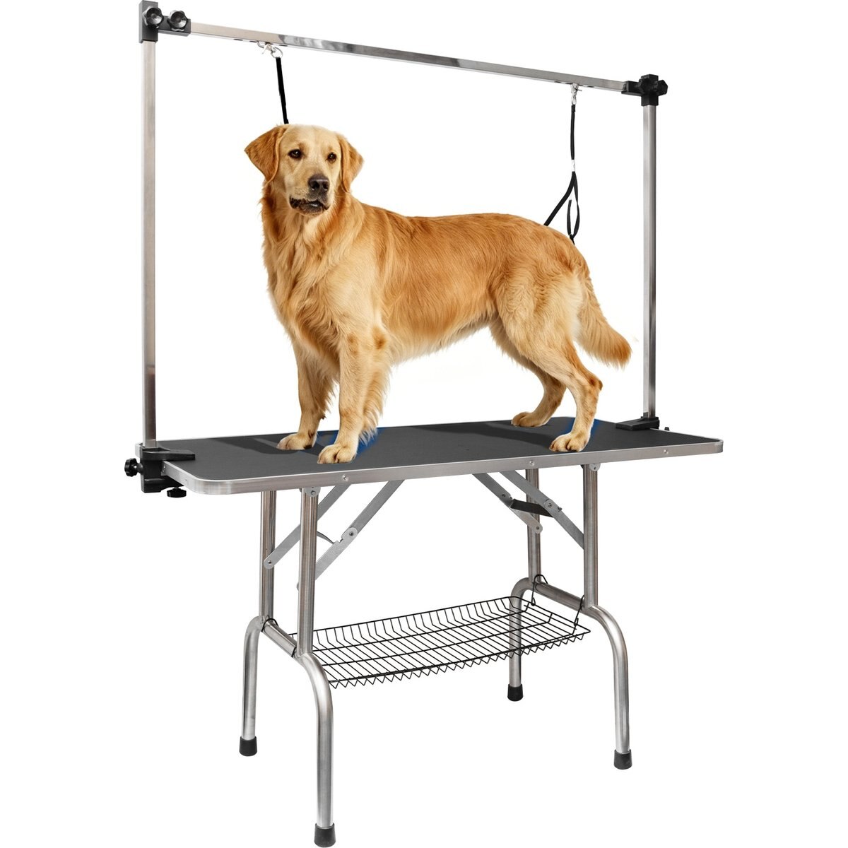 PawsNestParlor Foldable Dog Bath Grooming Table with Adjustable Height Arm, Black, 46-in