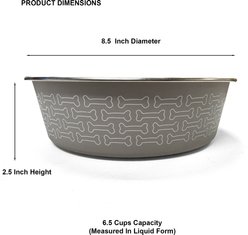 PetRageous Designs Capri Stainless Steel Non-Slip Dog Bowl with Bone Pattern, Taupe, Large: 6.5-cup slide 2 of 4