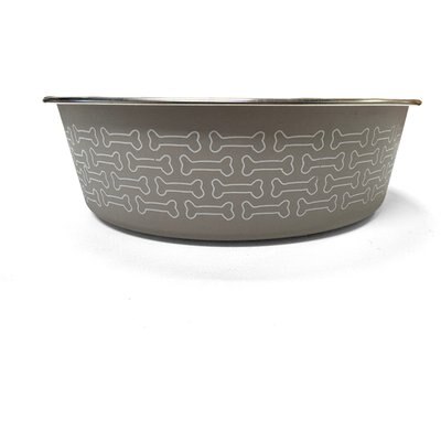 PetRageous Designs PetRageous Designs Capri Stainless Steel Non-Slip Dog Bowl with Bone Pattern, Taupe, Large: 6.5-cup