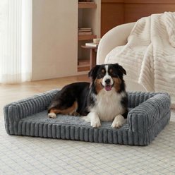 Bedsure ComfyFleece Orthopedic Waterproof Dog Sofa Bed with Corduroy Removable Cover, Grey, X-Large