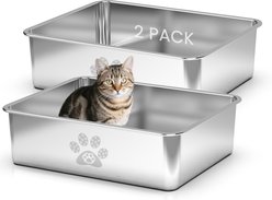Ptlom High Sided Stainless Steel Cat Litter Box, 2 count, Medium: 19.7 x 13.8 x 6-in