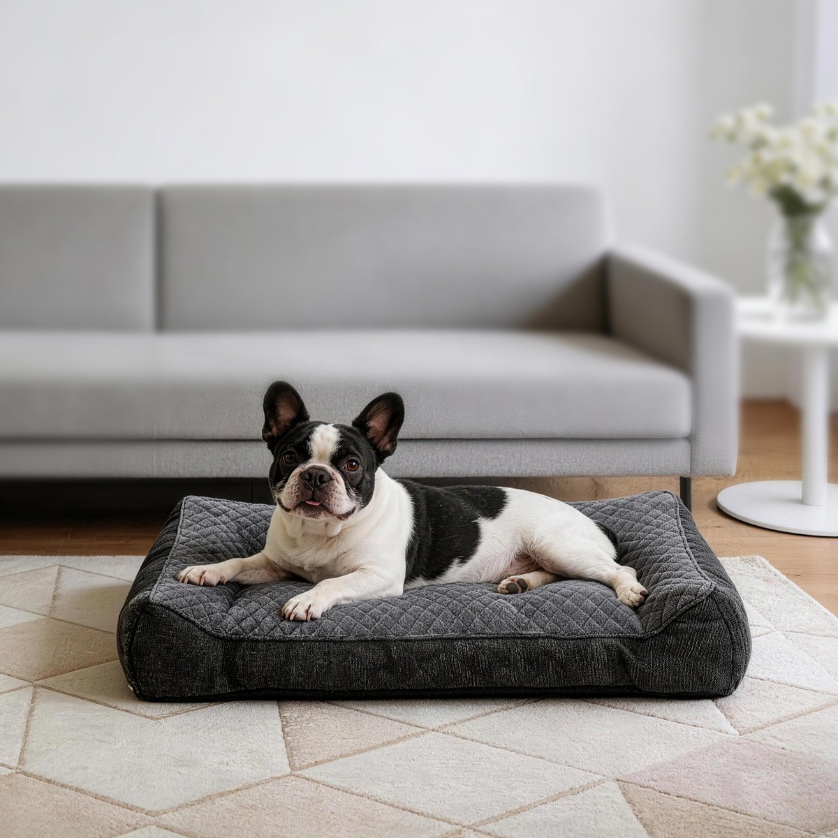 MIXJOY Orthopedic Rabbit Fur Quilted Sofa Style Removable Cover Bolster Dog Bed, Grey, Large