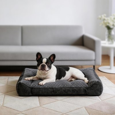 MIXJOY Orthopedic Rabbit Fur Quilted Sofa Style Removable Cover Bolster Dog Bed, Grey, Large