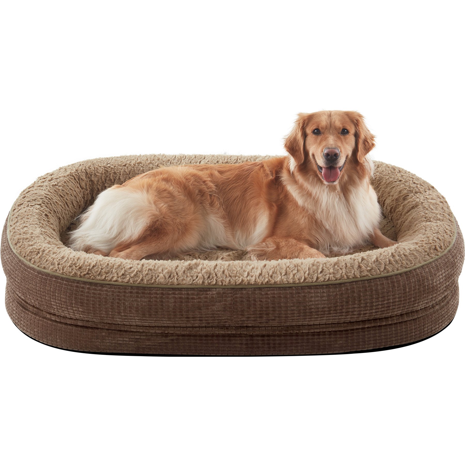 MIXJOY Oval Non-Slip Bottom Washable Cover Memory Foam Bolster Dog Bed, Brown, X-Large