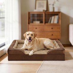 MIXJOY C-Shaped Orthopedic Memory Foam Bolster Dog Bed with Anti-Slip Bottom, Brown, X-Large