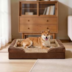 MIXJOY C-Shaped Orthopedic Memory Foam Bolster Dog Bed with Anti-Slip Bottom, Brown, Large
