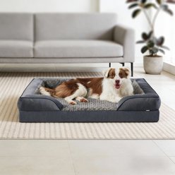 MIXJOY Orthopedic C-Shaped Luxurious Fish Scale Pattern Anti-Slip Bottom Memory Foam Bolster Dog Bed, Dark Grey, Large