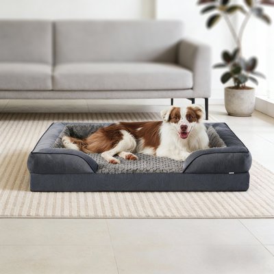 MIXJOY Orthopedic C-Shaped Luxurious Fish Scale Pattern Anti-Slip Bottom Memory Foam Bolster Dog Bed, Dark Grey, Large
