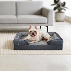 MIXJOY Orthopedic C-Shaped Luxurious Fish Scale Pattern Anti-Slip Bottom Memory Foam Bolster Dog Bed, Dark Grey, Medium