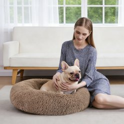 MIXJOY Ultra Soft Machine Washable Bolster Dog & Cat Bed, Brown, Small slide 2 of 8