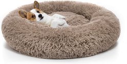 MIXJOY Ultra Soft Machine Washable Bolster Dog & Cat Bed, Brown, Small
