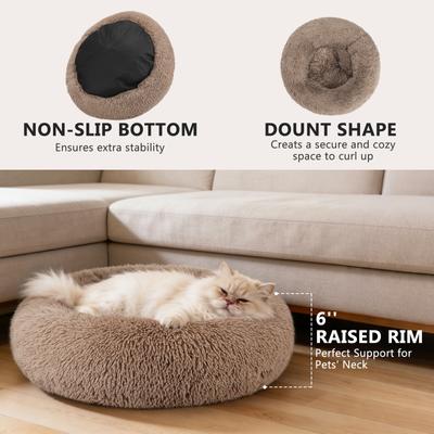 Show full view: MIXJOY Ultra Soft Machine Washable Bolster Dog & Cat Bed, Brown, X-Small slide 2 of 8