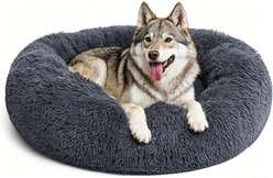 MIXJOY Ultra Soft Machine Washable Bolster Dog & Cat Bed, Dark Grey, Large