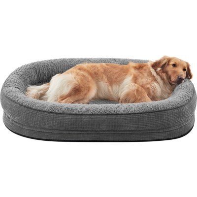 MIXJOY MIXJOY Oval Non-Slip Bottom Washable Cover Memory Foam Bolster Dog Bed, Grey, XX-Large