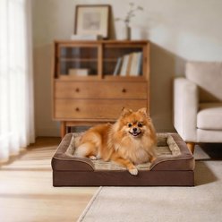 MIXJOY C-Shaped Orthopedic Memory Foam Bolster Dog Bed with Anti-Slip Bottom, Brown, Medium