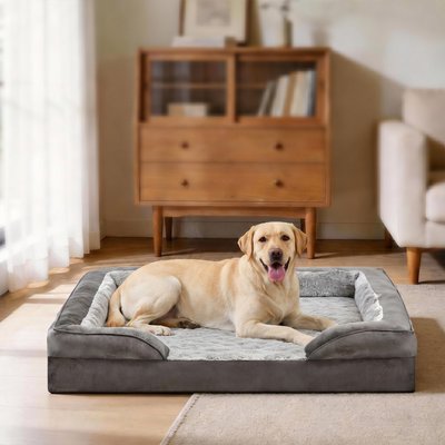 MIXJOY MIXJOY C-Shaped Orthopedic Memory Foam Bolster Dog Bed with Anti-Slip Bottom, Grey, X-Large