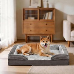 MIXJOY C-Shaped Orthopedic Memory Foam Bolster Dog Bed with Anti-Slip Bottom, Grey, Large