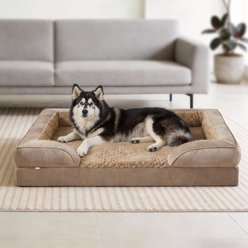 MIXJOY Orthopedic C-Shaped Luxurious Fish Scale Pattern Anti-Slip Bottom Memory Foam Bolster Dog Bed, Brown, XX-Large