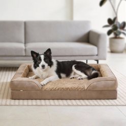 MIXJOY Orthopedic C-Shaped Luxurious Fish Scale Pattern Anti-Slip Bottom Memory Foam Bolster Dog Bed, Brown, Large