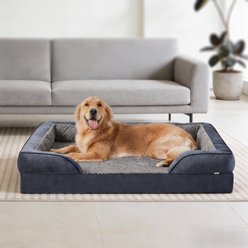 MIXJOY Orthopedic C-Shaped Luxurious Fish Scale Pattern Anti-Slip Bottom Memory Foam Bolster Dog Bed, Dark Grey, X-Large