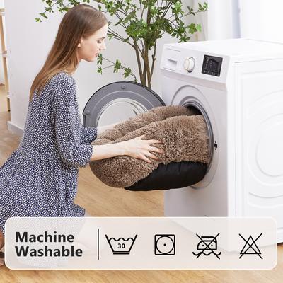 Show full view: MIXJOY Ultra Soft Machine Washable Bolster Dog & Cat Bed, Brown, X-Small slide 6 of 8