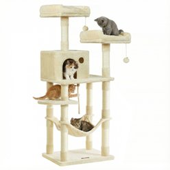 FEANDREA 56.3-in Plush Cat Tree & Condo with 11 Scratching Posts, Beige