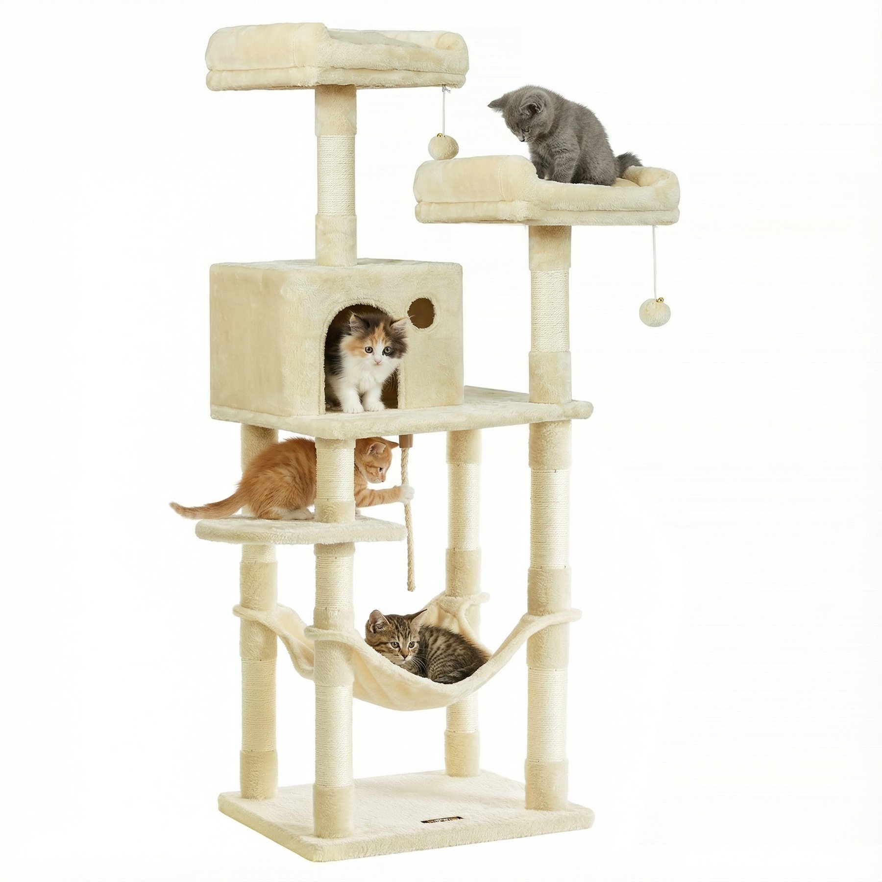 FEANDREA 56.3-in Plush Cat Tree & Condo with 11 Scratching Posts, Beige