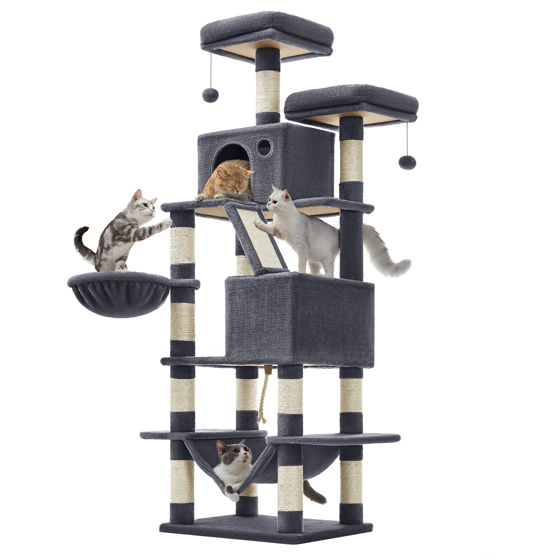 FEANDREA Tall Plush Cat Tree & Condo, 66.1-in, Smoky Gray