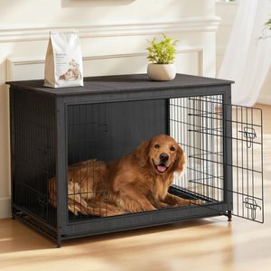FEANDREA Furniture Style Double Door End Table Dog Crate, 44.1-in, Black