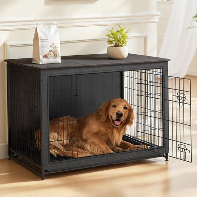 FEANDREA FEANDREA Furniture Style Double Door End Table Dog Crate, 44.1-in, Black