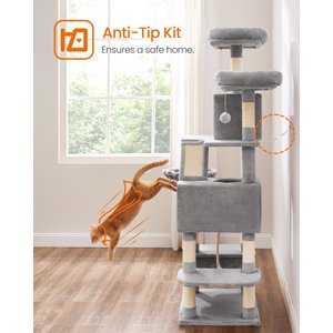 FEANDREA Tall Plush Cat Tree & Condo, 66.1-in, Light Gray