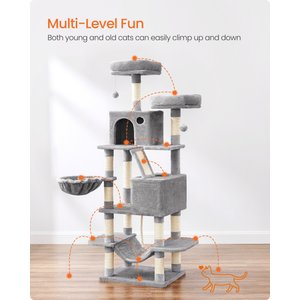 FEANDREA Tall Plush Cat Tree & Condo, 66.1-in, Light Gray