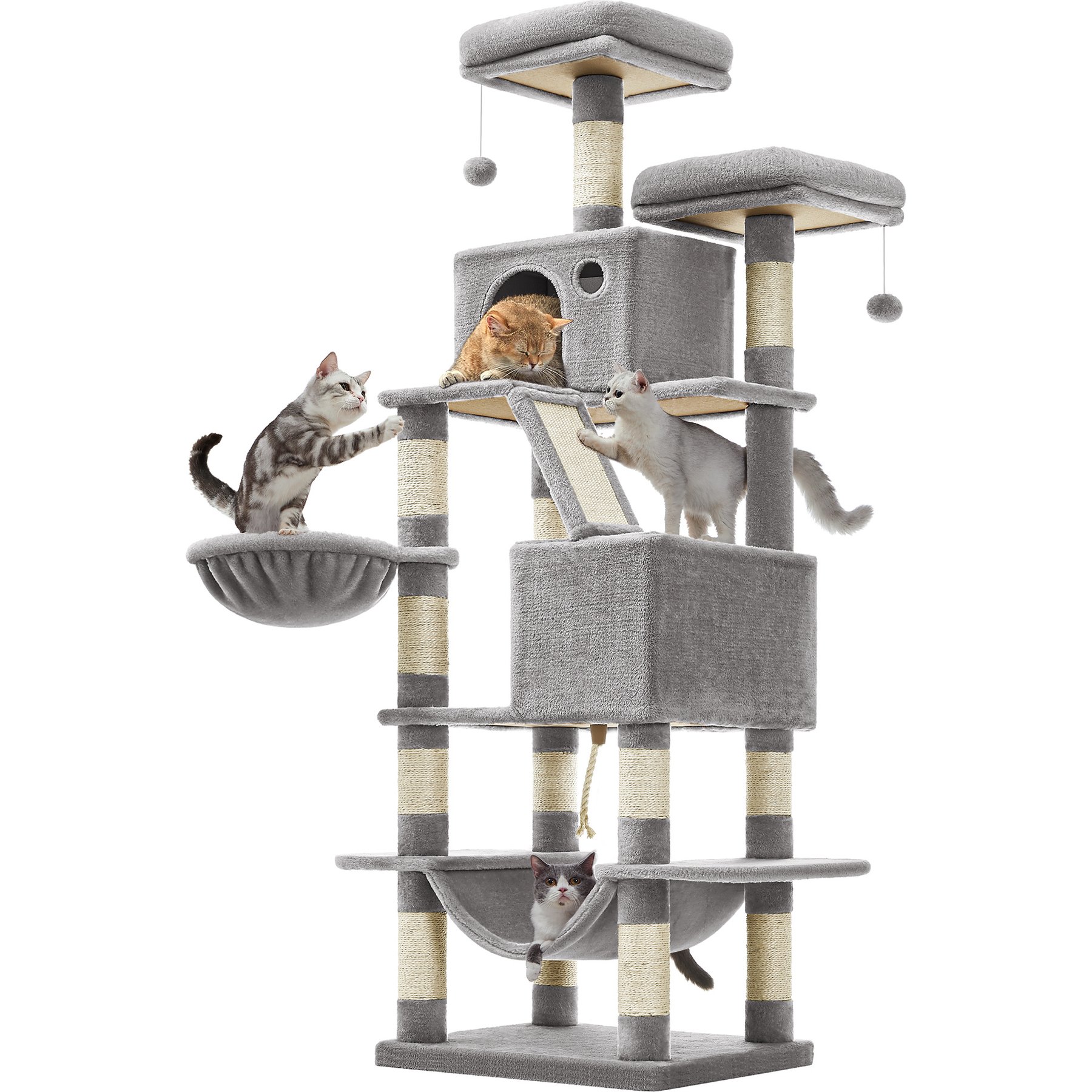 FEANDREA Tall Plush Cat Tree & Condo, 66.1-in, Light Gray