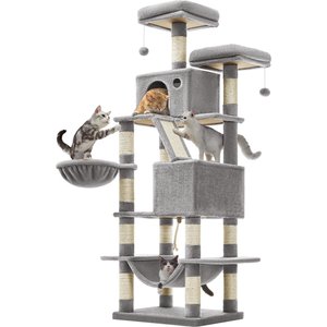 FEANDREA Tall Plush Cat Tree & Condo, 66.1-in, Light Gray