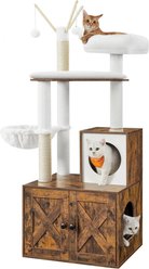 FEANDREA Modern 54.3-in 2-in-1 Plush Cat Tree & Condo with Litter Box Enclosure, Rustic Brown