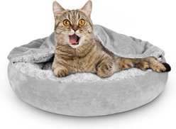 MIXJOY Quilted Rose Velvet Machine Washable Bolster Dog & Cat Bed, Grey, Small