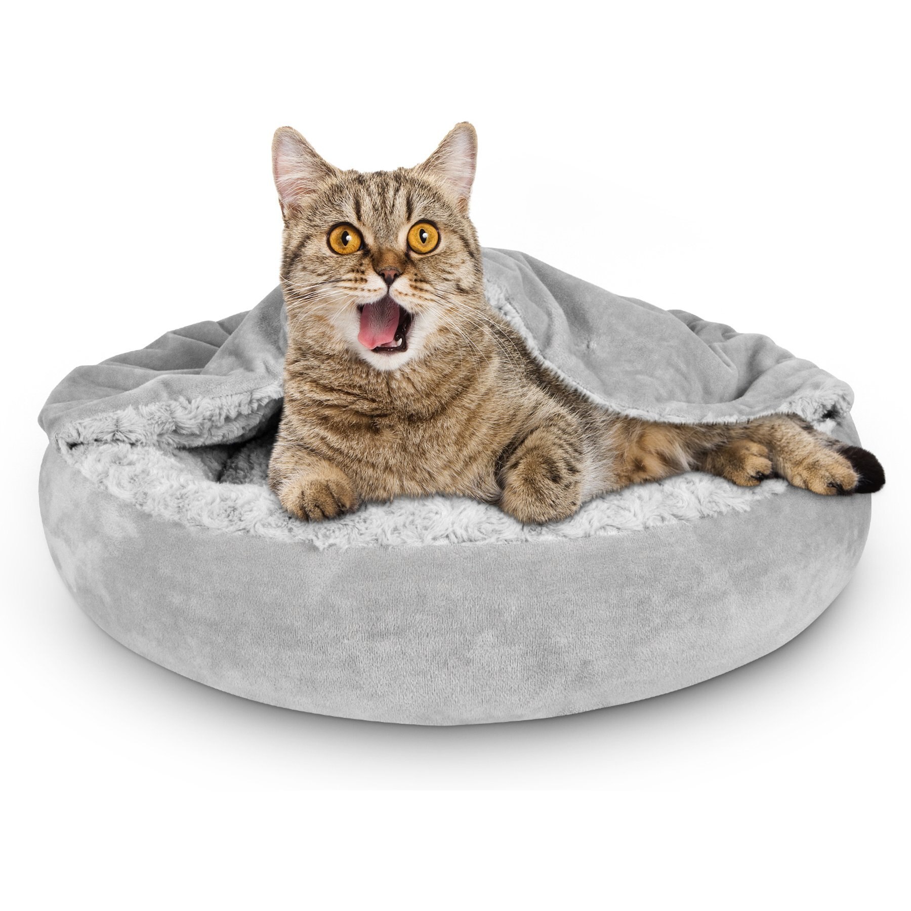 MIXJOY Quilted Rose Velvet Machine Washable Bolster Dog & Cat Bed, Grey, Small