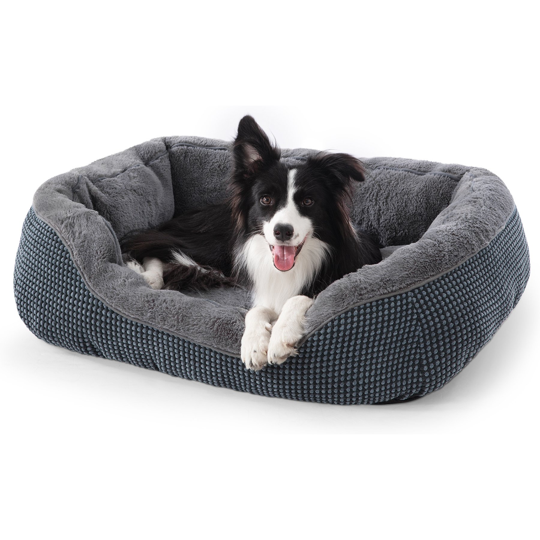 MIXJOY Corduroy Orthopedic Machine Washable Bolster Dog Bed with Anti-Slip Bottom, Dark Grey, Medium