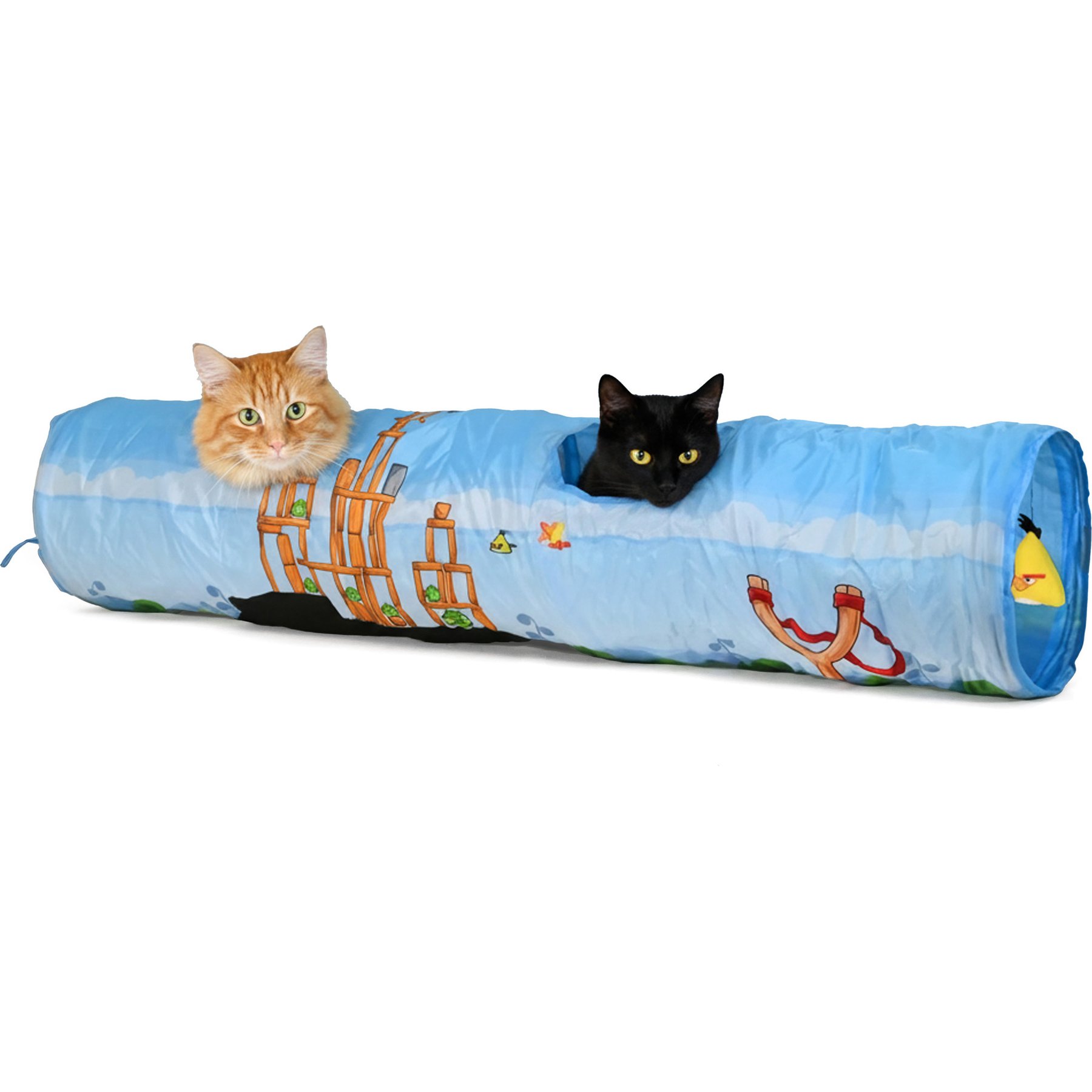 Angry Birds Four Entry Interactive Play Tunnel with Hanging Cat Toy, Multicolor, 45 x 9.5-in
