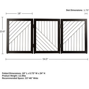 Pet Adobe 3-Panel Foldable Free Standing Wood Dog & Cat Gate, 23.6-in, Black