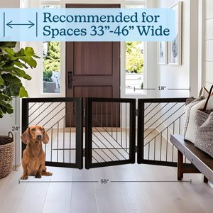 Pet Adobe 3-Panel Foldable Free Standing Wood Dog & Cat Gate, 23.6-in, Black